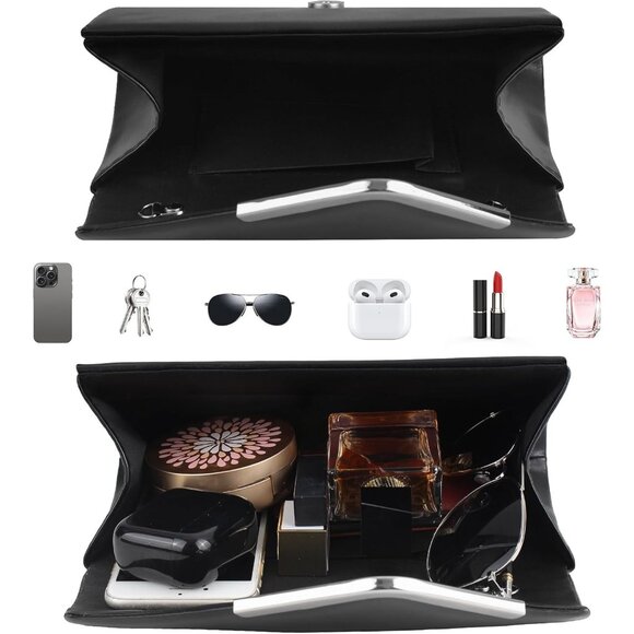 Women Black Trendy Clutch Purses Evening Fashion Envelope Cross-Body Handbags - Picture 4 of 7